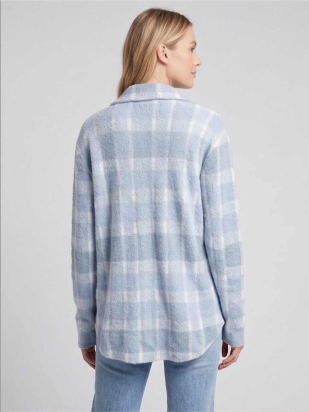 William Rast Light Blue & White Plaid Textured Button-Front Sweater L - Picture 4 of 6